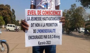 Manif ant LGBT à la DRC Mining Week 2023